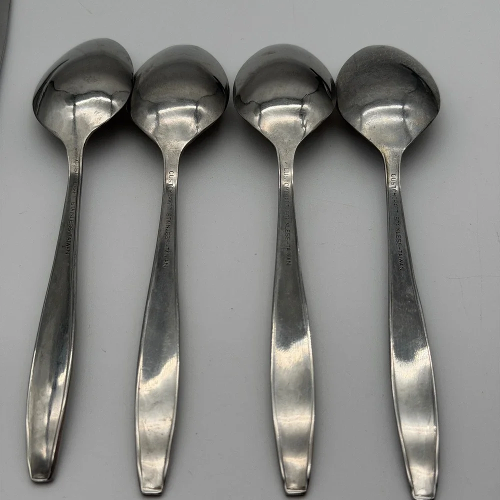 Customcraft Stainless Taiwan Rose Floral Flatware 8pc Set 4 Knives 4 Spoons MCM